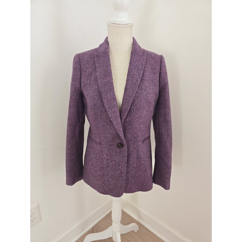 J. Crew Parke Wool Purple Herringbone Womens 2 Pc Suit Set Blazer Pants 6 S - Picture 2 of 12